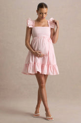 Dolly Daze | Blush Ruffle Sleeve Babydoll Maternity Mini Dress