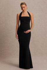 Avielle | Black Halter-Neck Maternity Maxi Dress