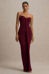 Ali | Burgundy Sweetheart Ruched Wrap Maxi Dress