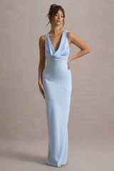Alesso | Powder Blue Satin Cowl-Neck Slip-Maxi Dress