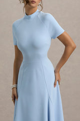 Alea | Powder Blue High-Neck Short-Sleeve Maxi Dress