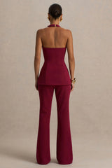 Carina | Burgundy Flared-Leg Tailored Trousers