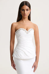 Ambria | White Satin Hand-Embellished Sweetheart-Neck Corset Top