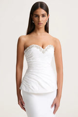 Ambria | White Satin Hand-Embellished Sweetheart-Neck Corset Top