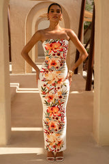 Coral Cove | White Floral Print Bandeau Maxi Dress