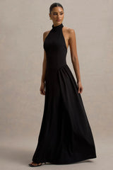 Cynthia | Black High-Neck Maxi Dress With Volume Skirt