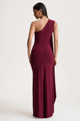 Adelina | Burgundy One-Shoulder Maxi Dress With Drape