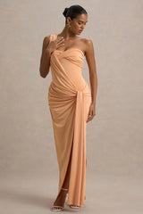Erminia | Peach One-Shoulder Twist Wrap Maxi Dress