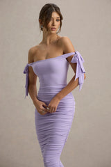 Citrus | Lilac Bardot Bodycon Midi Dress With Bow Sleeves