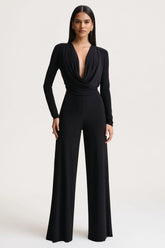 Catriona | Black Plunge-Neck Jumpsuit