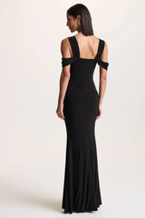 Amoura | Black Square-Neck Draped Wrap Maxi Dress