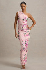 Dalarie | Pink Floral Print One-Shoulder Gathered Maxi Dress