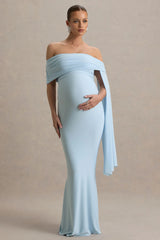 Aquila | Powder Blue Bardot Maternity Maxi Dress With Draped Detail