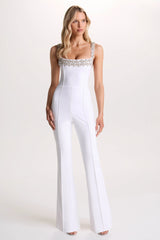 Amadi | White Embellished Strappy Flared-Leg Jumpsuit