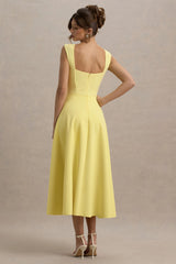 Andromeda | Lemon Sweetheart-Neck Midi Dress