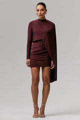 Celeste | Burgundy Long-Sleeve Mini Dress With Cape Sleeve