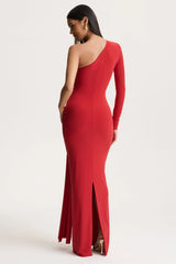 Anne | Red Asymmetric-Neck Wrapped Maxi Dress With Sash