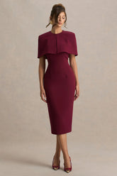 Baylor | Burgundy Midi-Dress With Removable Cape