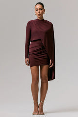 Celeste | Burgundy Long-Sleeve Mini Dress With Cape Sleeve