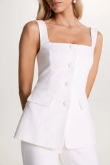 Aceline | White Square-Neck Tailored Jumpsuit
