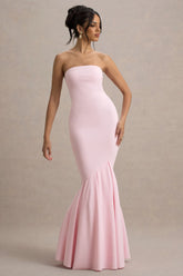Angela | Pink Bandeau Fishtail Maxi Dress