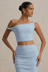 Ariel | Powder Blue Twisted Asymmetric Crop Top