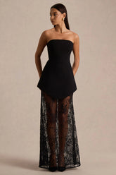 Brandi | Black Bandeau Maxi Dress With Lace Skirt