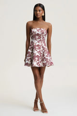 Federica | Burgundy And Gold Jacquard Bandeau A-Line Mini Dress