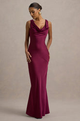 Alesso | Burgundy Satin Cowl-Neck Slip-Maxi Dress