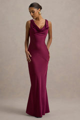 Alesso | Burgundy Satin Cowl-Neck Slip-Maxi Dress