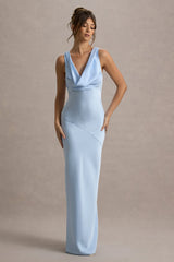Alesso | Powder Blue Satin Cowl-Neck Slip-Maxi Dress
