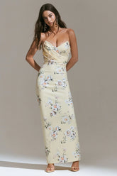 Fierce | Lemon Print Asymmetric Ruched Maxi Dress