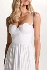 Agua | Cream Satin Sweetheart Midi Dress With Pleated Skirt