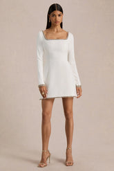 Caia | White Embellished Square-Neck Mini Dress