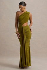 Beline | Green One-Shoulder Cut-Out Maxi Dress With Drape