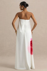 Breonna | Bright Pink Floral Placement Print Bandeau Maxi Dress