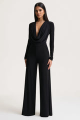 Catriona | Black Plunge-Neck Jumpsuit
