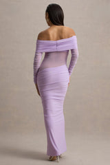 Belamour | Lavender Semi-Sheer Bardot Gathered Maxi Dress