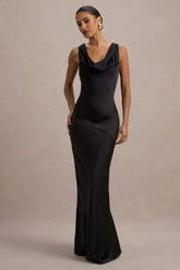 Alesso | Black Satin Cowl-Neck Slip-Maxi Dress