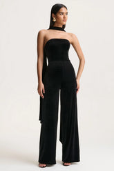Arcane | Black Velvet Bandeau Jumpsuit With Scarf
