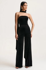 Arcane | Black Velvet Bandeau Jumpsuit With Scarf