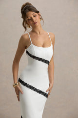 Elizabeth | White & Black Strappy Lace-Trimmed Maxi Dress