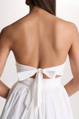 Faye | White Puff Ball Bandeau Micro Mini Dress With Ruching Details
