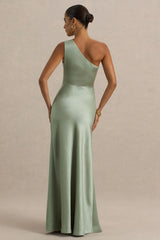 Beth | Sage Asymmetric Neckline High-Split Maxi Dress
