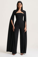 Elisabetta | Black Square-Neck Jumpsuit With Cape-Sleeves