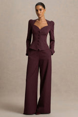 Asteria | Burgundy Pinstripe Wide-Leg Trousers