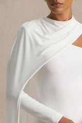 Dawn | Cream High-Neck Maxi Dress With One Long Cape-Sleeve