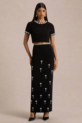 Aven | Black Hand-Embellished Maxi Skirt