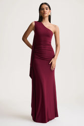 Adelina | Burgundy One-Shoulder Maxi Dress With Drape