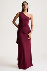 Adelina | Burgundy One-Shoulder Maxi Dress With Drape